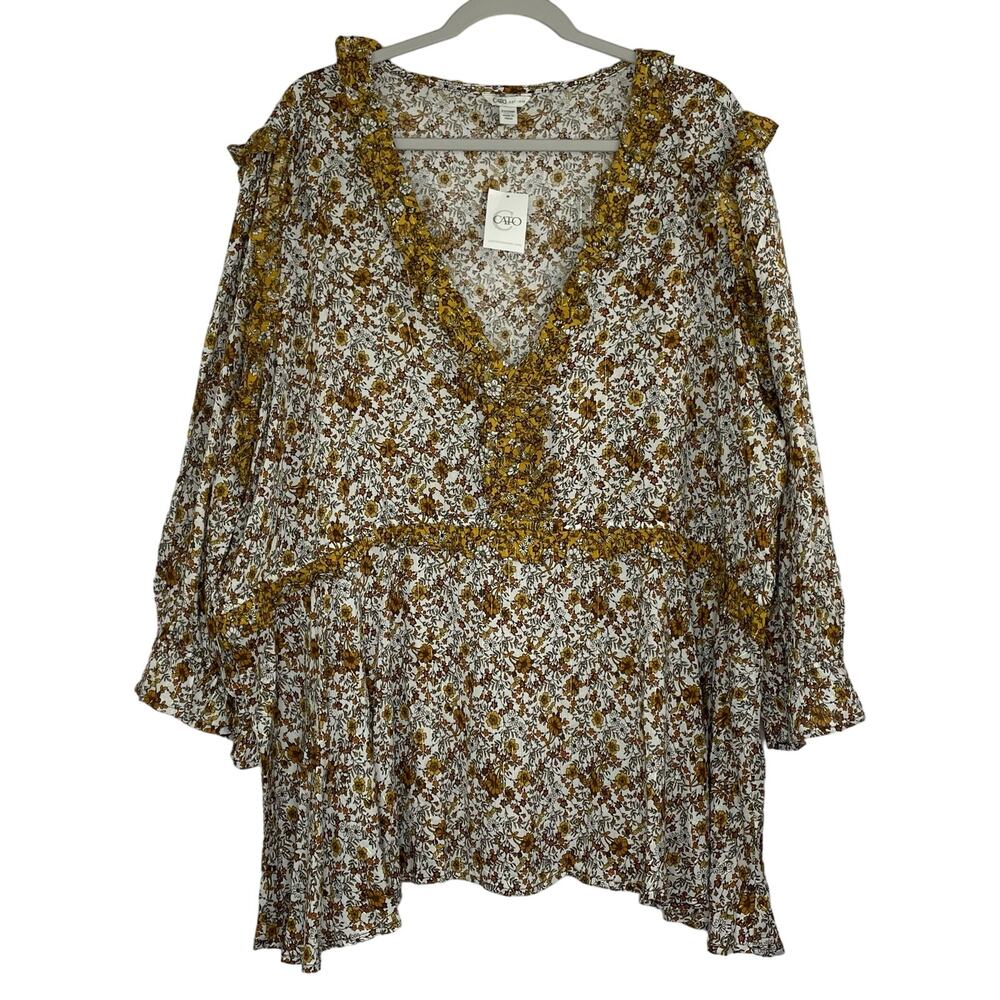 CATO Marrakesh Ivory Breeze floral bohemian blouse metallic 22/24W NWT V-neck